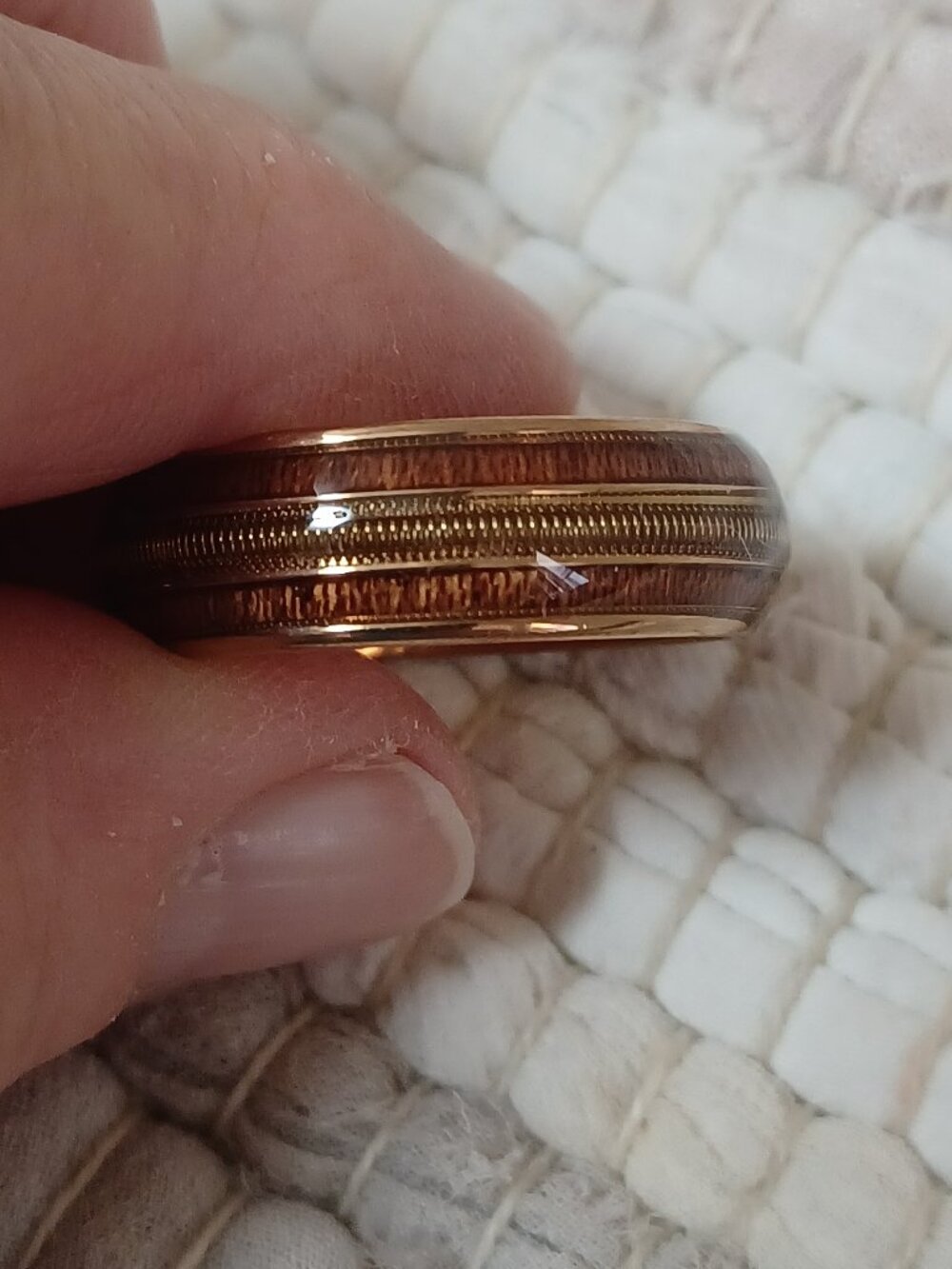 Size 10 Stainless Steel Band - Wood Grain Pattern Inlay Wedding Ring